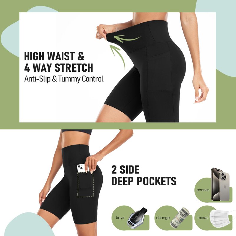 GROTEEN Biker Shorts for Women with Pockets-8" High Waisted Tummy Control Yoga Workout Running Gym Spandex Shorts