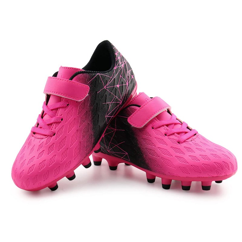 brooman Kids Firm Ground Soccer Cleats Boys Girls Athletic Outdoor Football Shoes(3.5,Fuchsia Black)