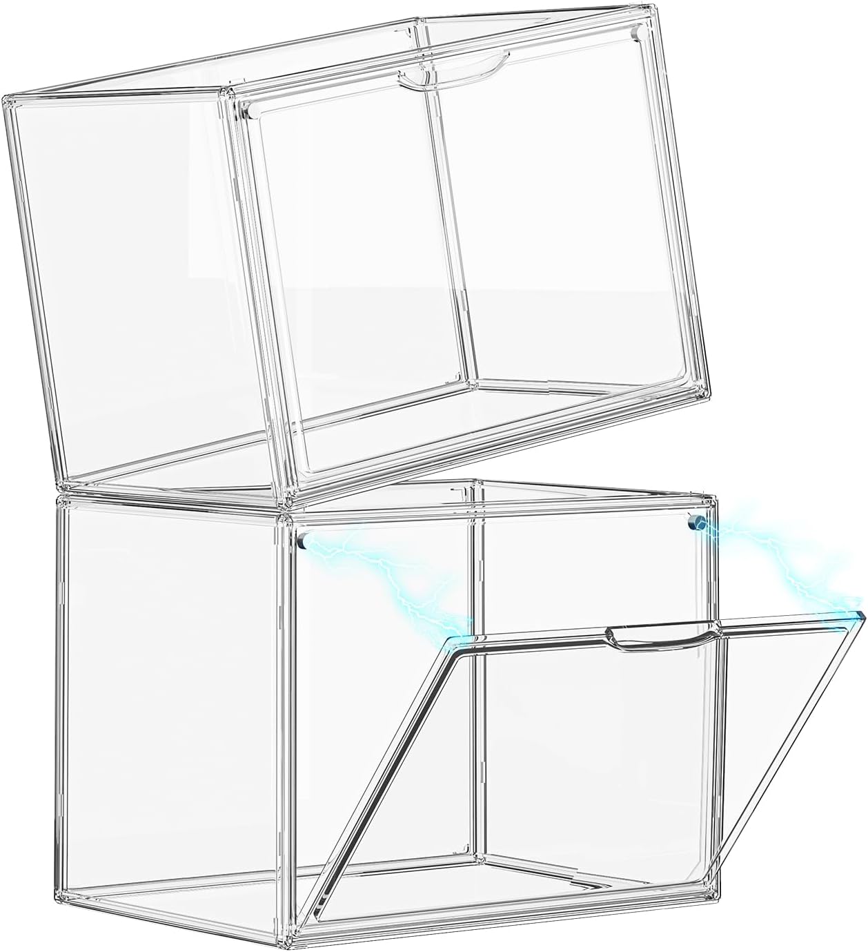 Clear Acrylic Display Case - Large Stackable Storage Bin with Magnetic Lids | 10.7x8.6x14.2 Inch for Collectibles, Figures, Handbags