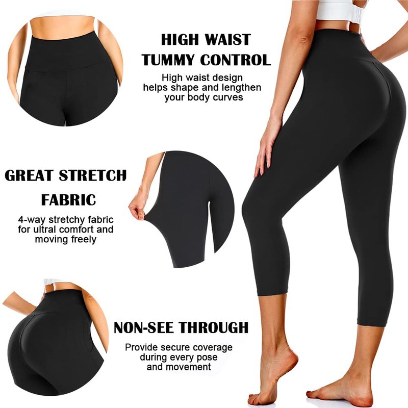 FULLSOFT 3 Pack Capri Leggings for Women - High Waisted Tummy Control Black Workout Yoga Pants for Summer,Sports (1-3 Pack Capri Black,Black,Black,Large-X-Large)
