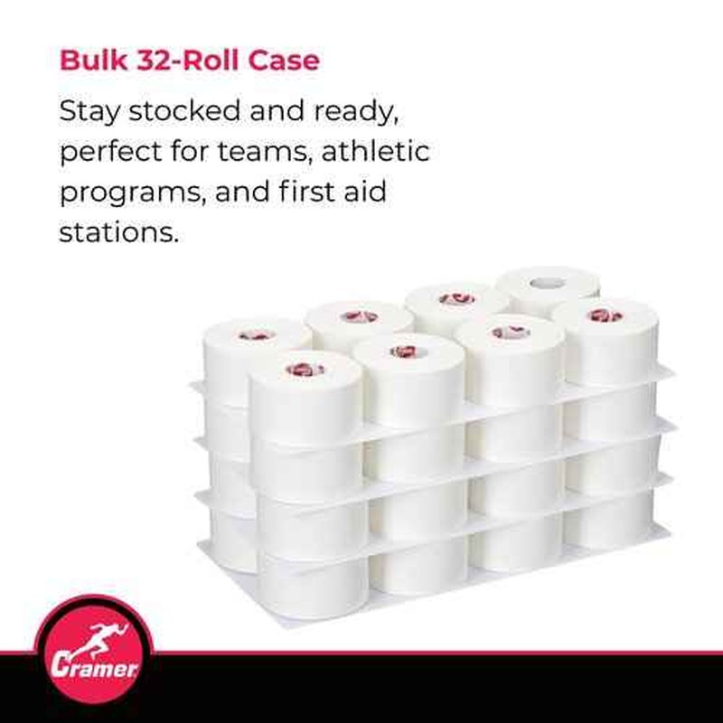 Cramer Team Color Athletic Tape, White, For Ankle, Wrist, and Injury Taping, Helps Protect and Prevent Injuries, Promotes Faster Healing, Athletic Training First Aid Supplies, 1.5", Bulk 32 Roll Case
