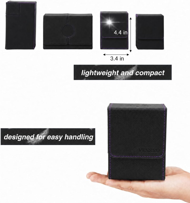 MTG Deck Box for Commander | Fits 100 Double-Sleeved Cards, Black & Purple with Dividers