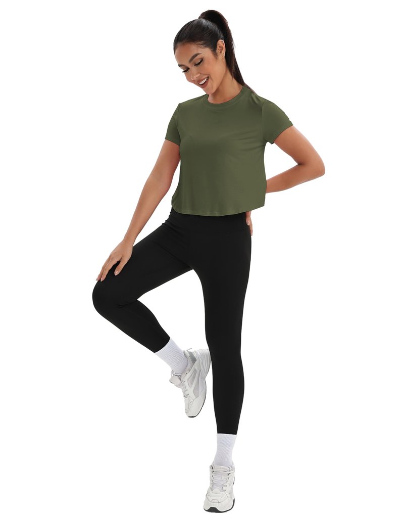 Mippo Workout Tops for Women Short Sleeve Yoga Gym Shirt Athletic T Shirts Breathable Exercise Clothes Activewear Loose Fit ArmyGreen M