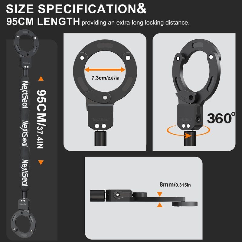 NextSeal Electric Scooter Lock, High Security Scooter Lock, Keyless Locking, 35.5inch Anti Theft Bike Chain Locks with Key, Bicycle Accessories for Scooters, Bike, Fence