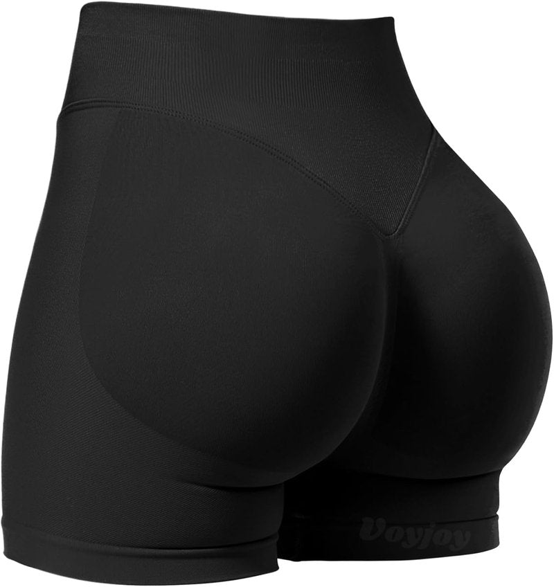 POWERASIA 4.5" Workout Impact Shorts Hidden Scrunch Butt Lifting Gym Booty Biker Shorts for Women Tummy Control Black