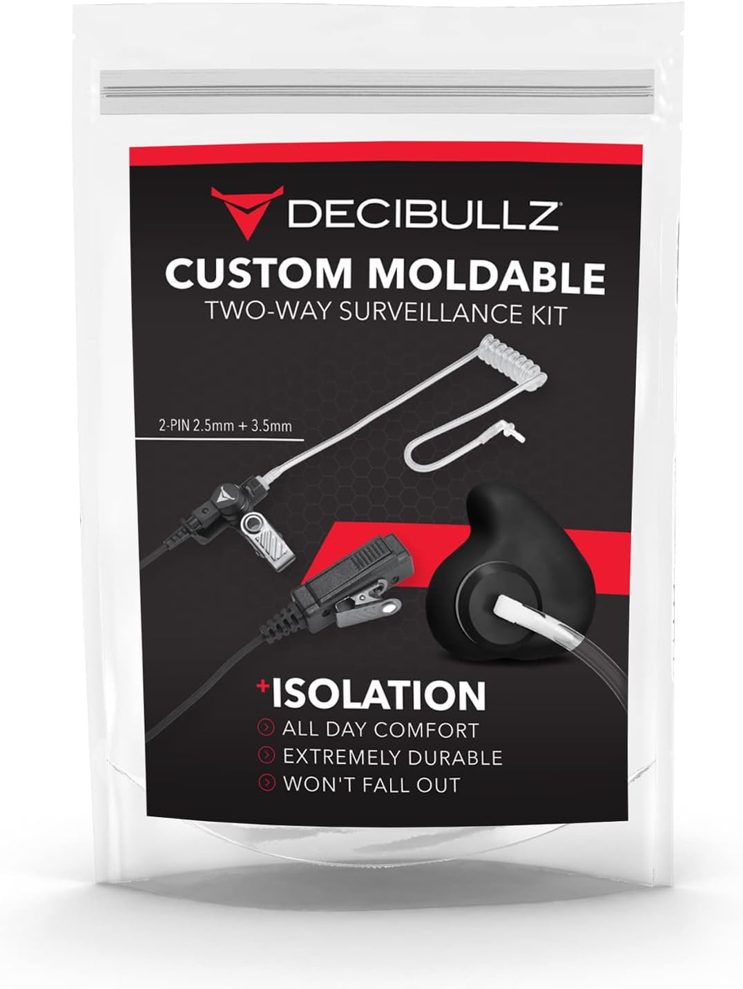 Decibullz Radio Headset - Noise-Reducing Earpieces for Motorola Two-Way Radios | 2-PIN 2.5mm/3.5mm