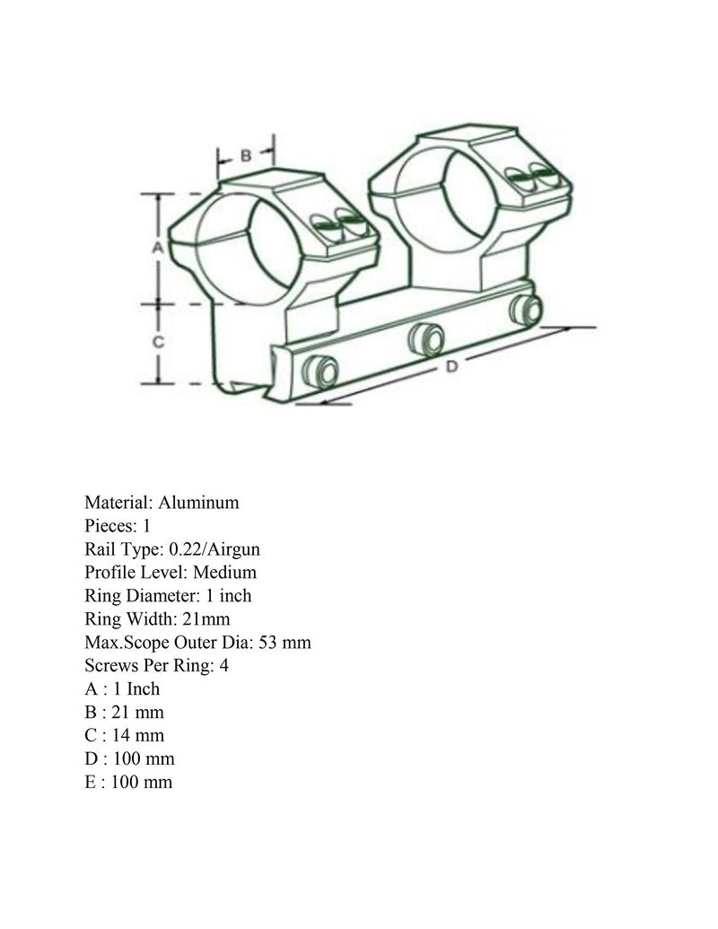 UTG 1PC Medium Profile Airgun Mount with Stop Pin, 1" Dia , Black
