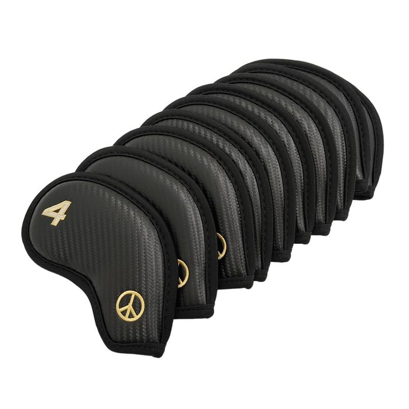 Golf Iron Covers 10pcs Set Cool Techiness Carbon Texture Numbers Embroidered Compact Fit Blade-Style Golf Irons Durable Precision Golf Club Head Covers
