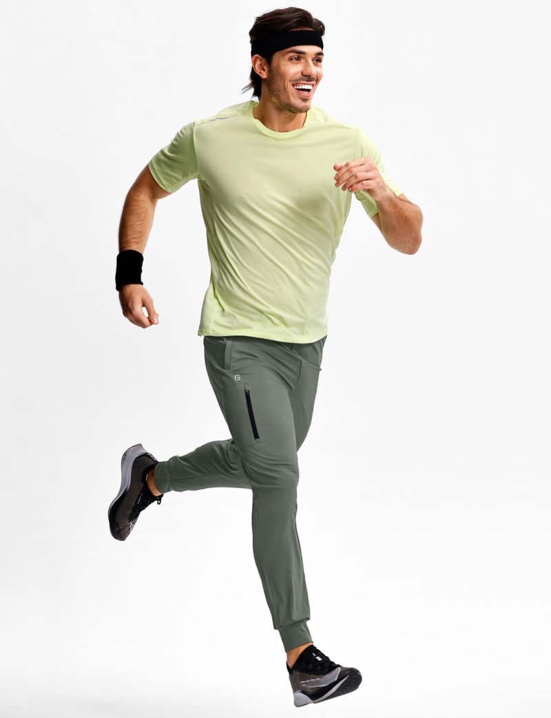 GGJ Men's Athletic Joggers with Zipper Pockets Stretch Tapered Running Sweatpants Gym Jogging Workout Pants for Men Green L