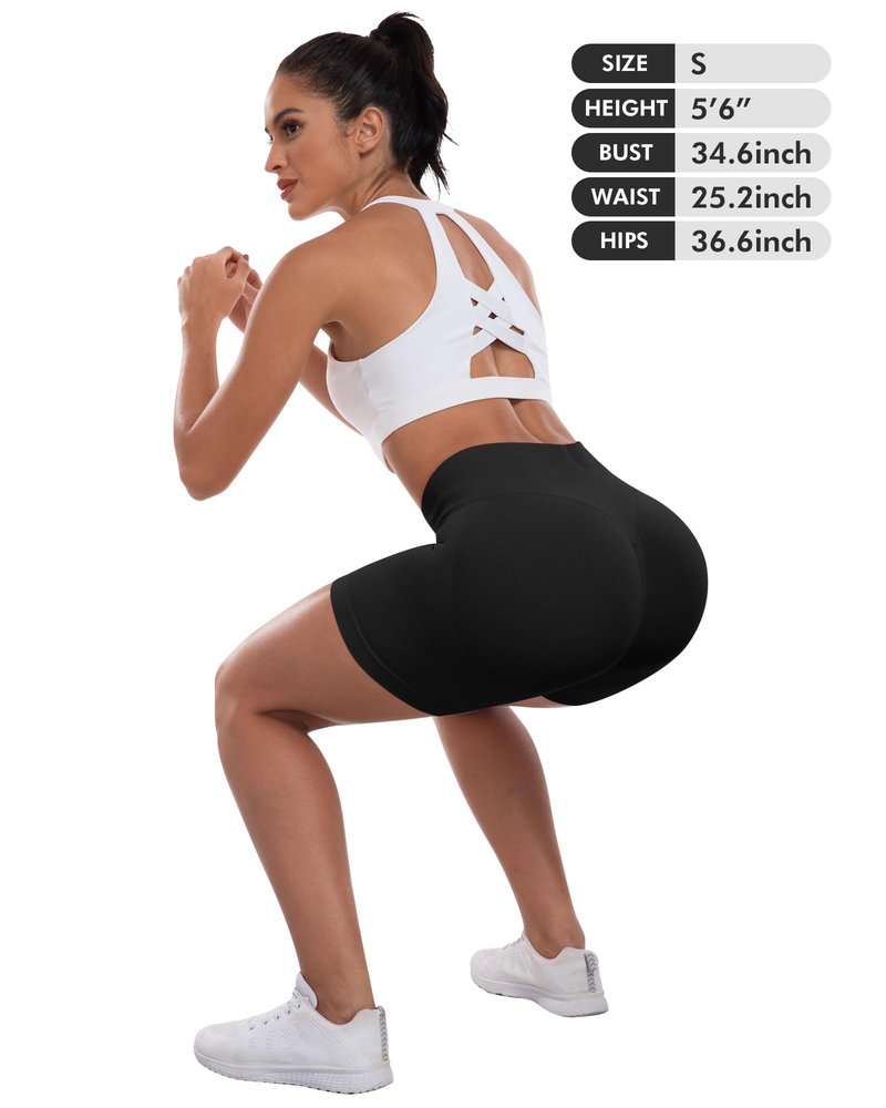 ATHVOTAR Workout Gym Shorts Women, High Waisted Seamless Butt Lifting Scrunch Butt Sports Shorts Black L