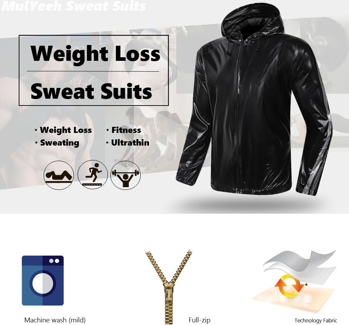 Weight Loss Sauna Suit - Heavy Duty Full-Zip Fitness Sweat Suit for Men & Women | Anti-Rip, Hooded Design