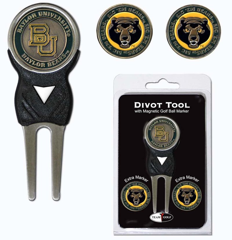 Team Golf NCAA Baylor Bears Divot Tool Pack with 3 Golf Ball Markers Divot Tool with 3 Golf Ball Markers Pack, Markers are Removable Magnetic Double-Sided Enamel