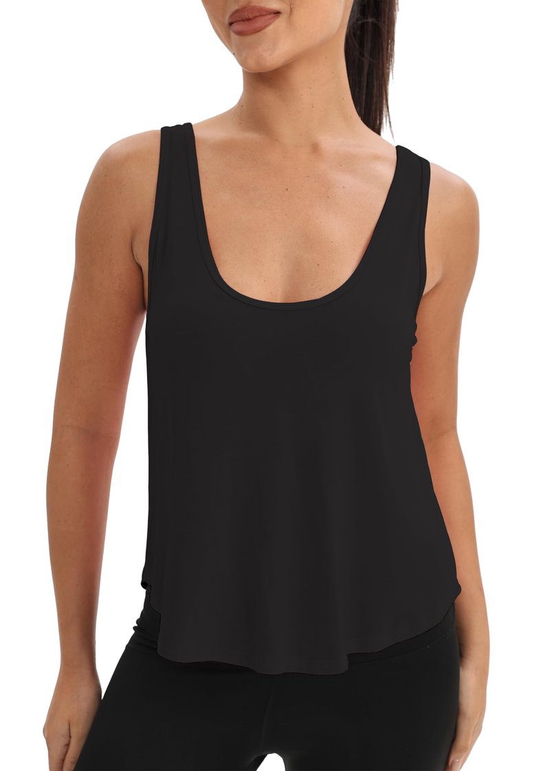 Mippo Crop Workout Tops for Women Sleeveless Athletic Shirts Running Tank Gym Yoga Tops Exercise Sports Shirts Black M