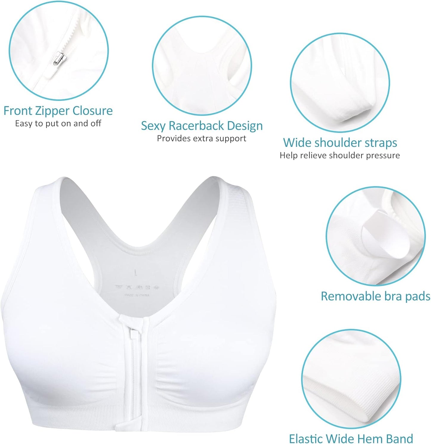 Wireless Women's Zip Front Sports Bra - Post-Surgery Activewear | Comfortable Yoga Fit