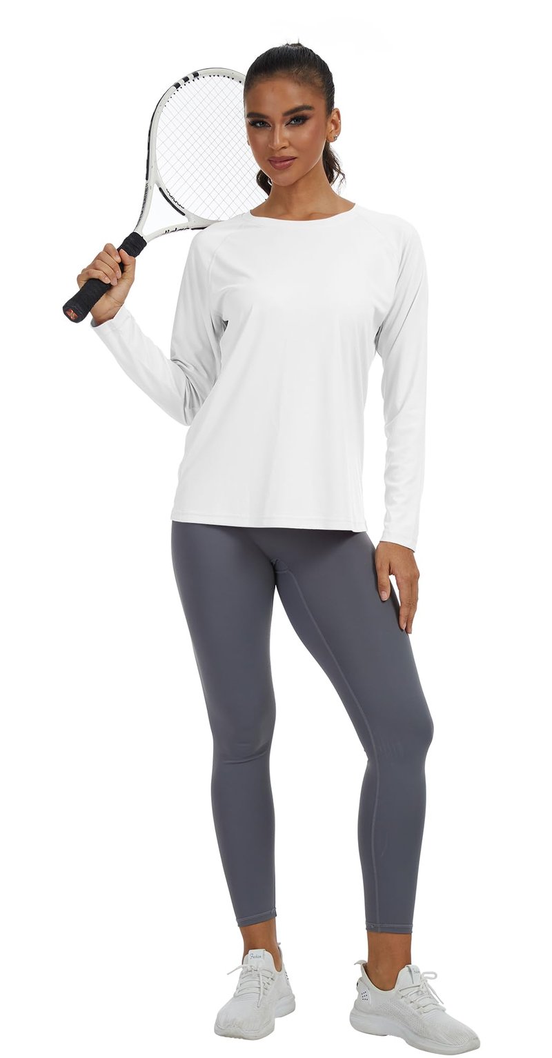 PLUMZJOY Women's Sun Shirts UPF 50+ Long Sleeve UV Protection Shirt Quick Dry Tops for Workout Hiking Running Rash Guard White S