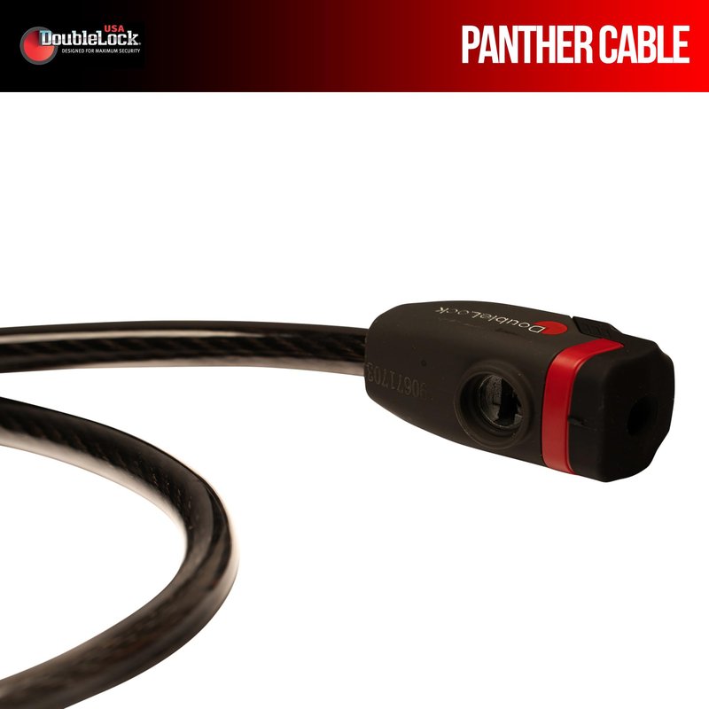 DoubleLock Panther Cable Lock – Heavy-Duty Braided Steel Cable with Fixed Key Lock and Vinyl Coating – Includes 3 Keys – Ideal for Bikes, E-Bikes & Small Equipment