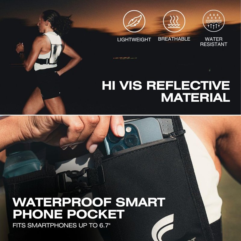 SWIFTVEST Running Vest for Women & Men with Water Bottle | Lightweight Hydration Vest | Reflective Running Gear | Adjustable Fit | 6 Pockets | Phone Holder for Runners
