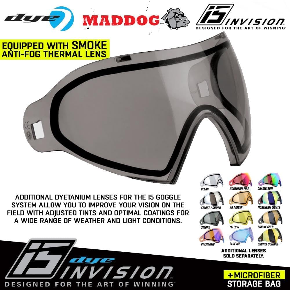 Maddog Dye i5 Thermal Anti-Fog Paintball Mask - Safety Certified Goggle System with Microfiber Bag