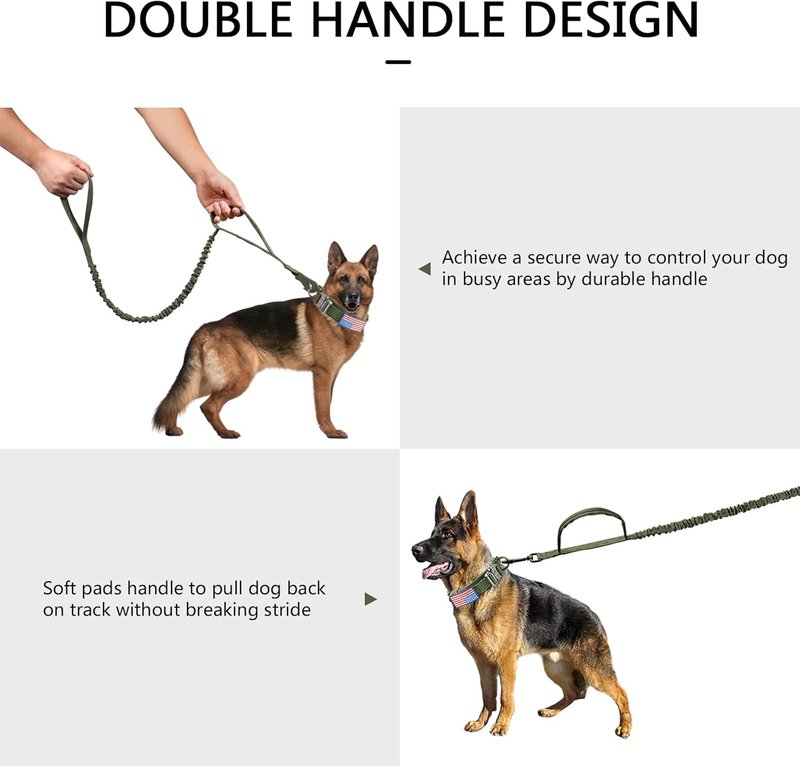 Tactical Dog Collar - Adjustable Military Nylon Design with Control Handle & Heavy Metal Buckle | Large Green Set for Medium & Large Dogs