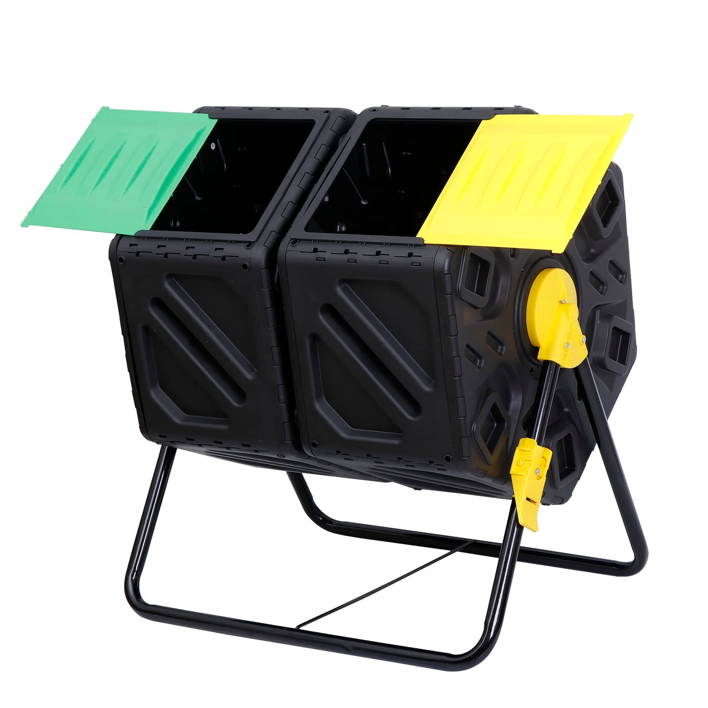 F2C Dual Chamber 37 Gallon Compost Tumbler All-Season Outdoor BPA Free Large Composter Bin w/ 2 Sliding Doors and Solid Steel Frame