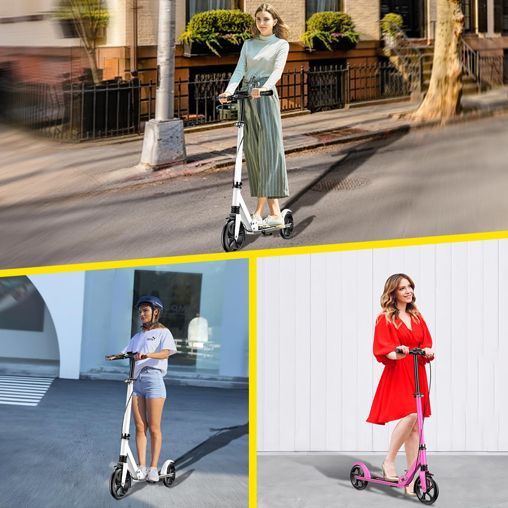 ANLIK Kick Scooter for Ages 6+ Kids, Teens & Adults - Foldable, Non-Slip PU Wheels, 4 Adjustable Levels, Max Load 330 LBS, Smooth Ride Everywhere (White)