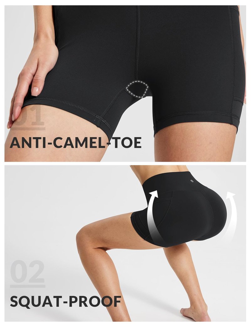 baleaf Womens Spandex Shorts 5" High Waisted Biker Workout Lycra Compression Shorts with Pockets Black L