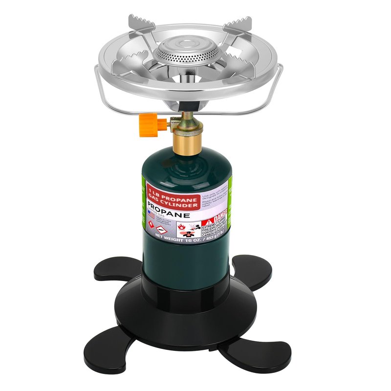 Camping Stove Propane Burner, Portable Camp Stove with Foldable Gas Tank Base, Adjustable Flame Backpacking Cooker for Camping, Small Single Burner Propane Stoves Kit for Hiking Tent Outdoor Cooking