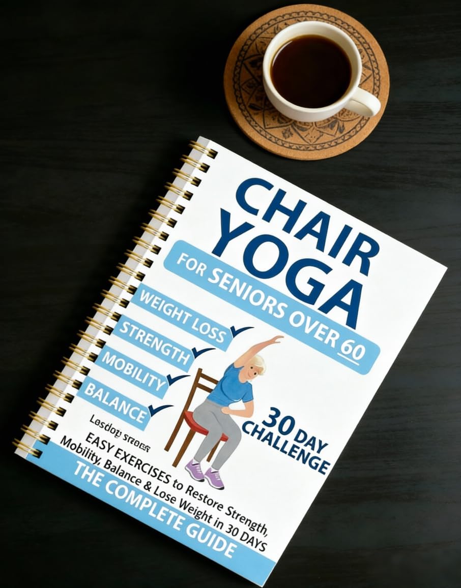 Chair Yoga for Seniors 60+ – 30-Day Low-Intensity Exercise Plan with 40+ Poses to Restore Strength, Balance & Mobility – Large Print, Spiral-Bound (5.5x8.3 Inch,Blue)