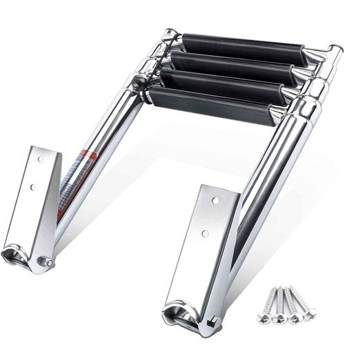 4 Step Ladder Stainless Steel Telescoping Extendable Ladder 600 Pound Capacity for Marine Yacht/Swimming Potoon Ladder