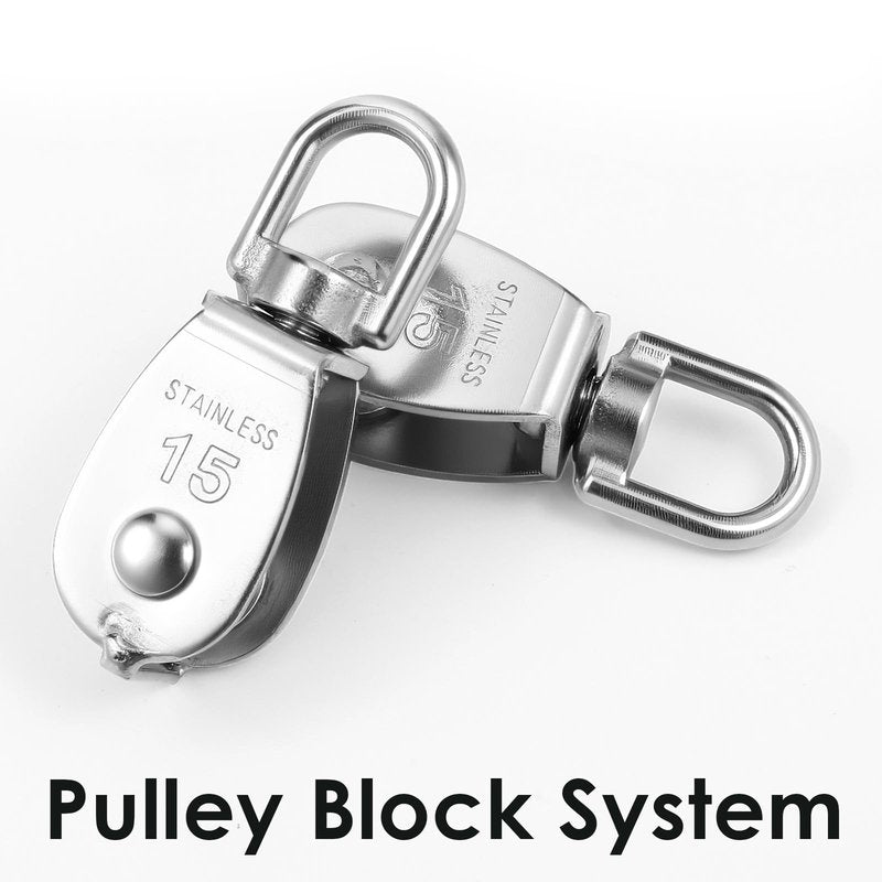 12 Pack M15 Pulleys for Rope, 304 Stainless Steel Wire Rope Cable Pulley, Heavy Duty Swivel Pulley Wheel Hanging Wire Towing Wheel for Lifting