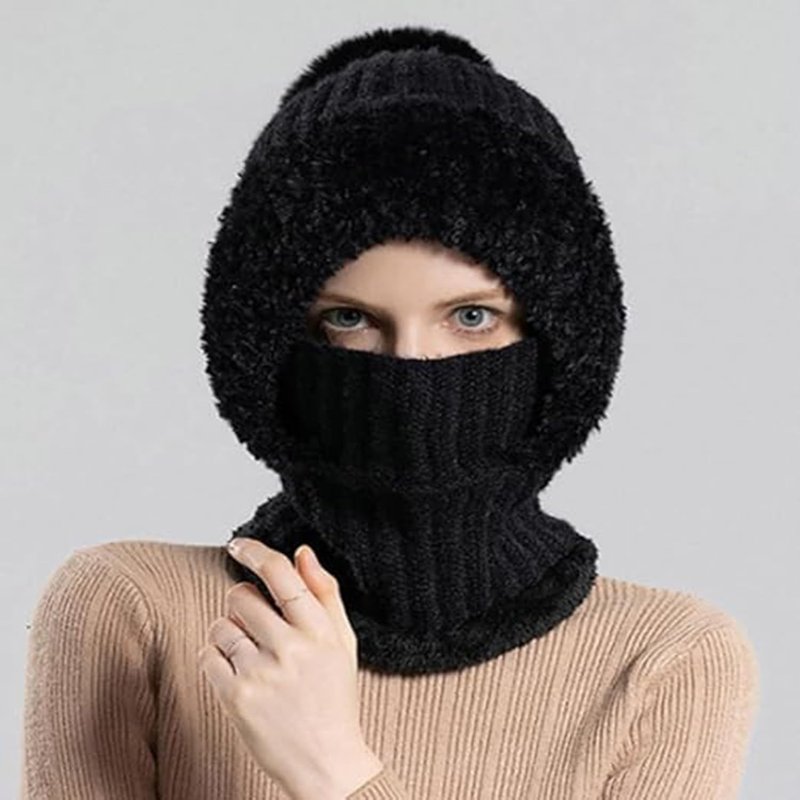 3 in 1 Beanie Hat for Men&Women,Beanie hat with Scarf and mask,Winter Warm Knitted hat Black