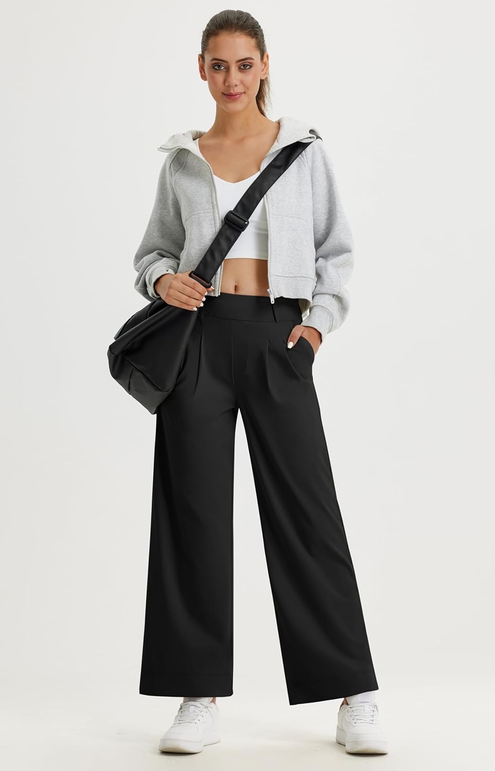 Libin Women's High-Waisted Wide Leg Dress Pants - Stretchy Casual Trousers with Pockets