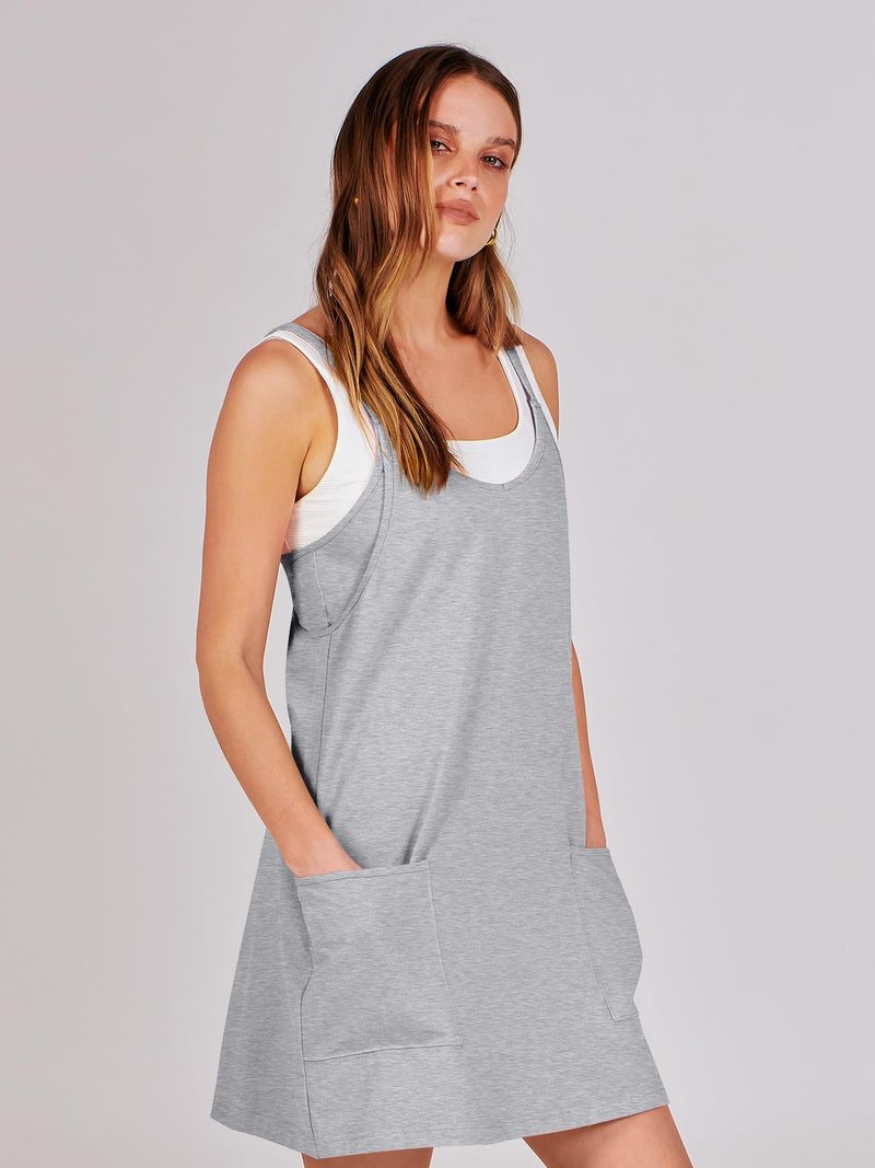 ANRABESS Women Athletic Dress Summer Tennis Workout Active Sports Mini Romper Dress Built in Shorts Travel Vacation Clothes Heather Gray X-Smal