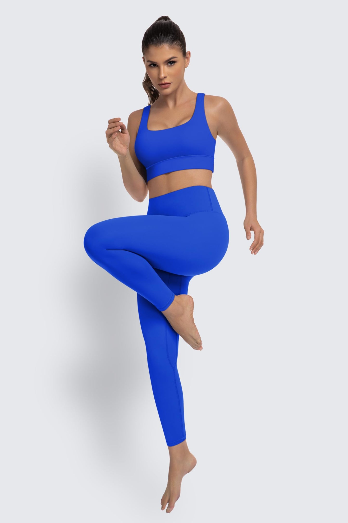 MIRITY 3-Pack Scoop Neck U Back Sports Bras for Women - Low Impact Padded Workout Yoga Crop Top Black White Blue Large