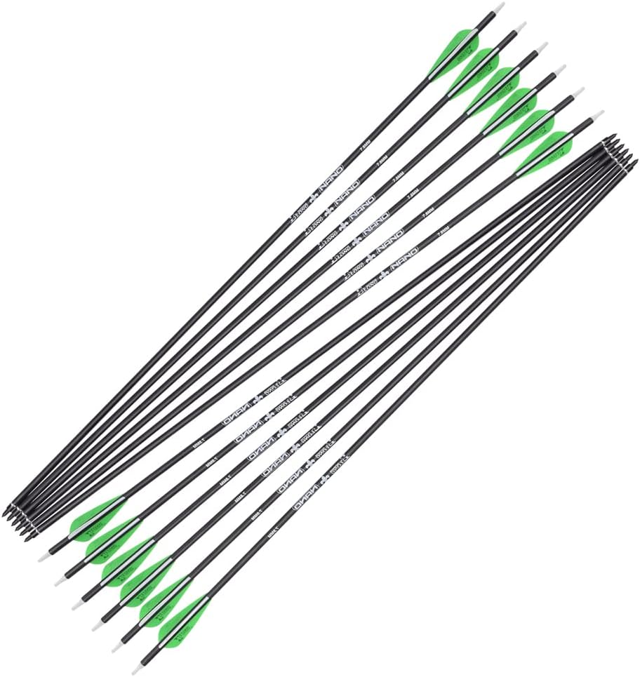 Carbon Arrows for Archery Bow - Hunting Target Practice with Removable Tips | 26, 28, 30 Inch, Spine 500, 6PCS/12PCS