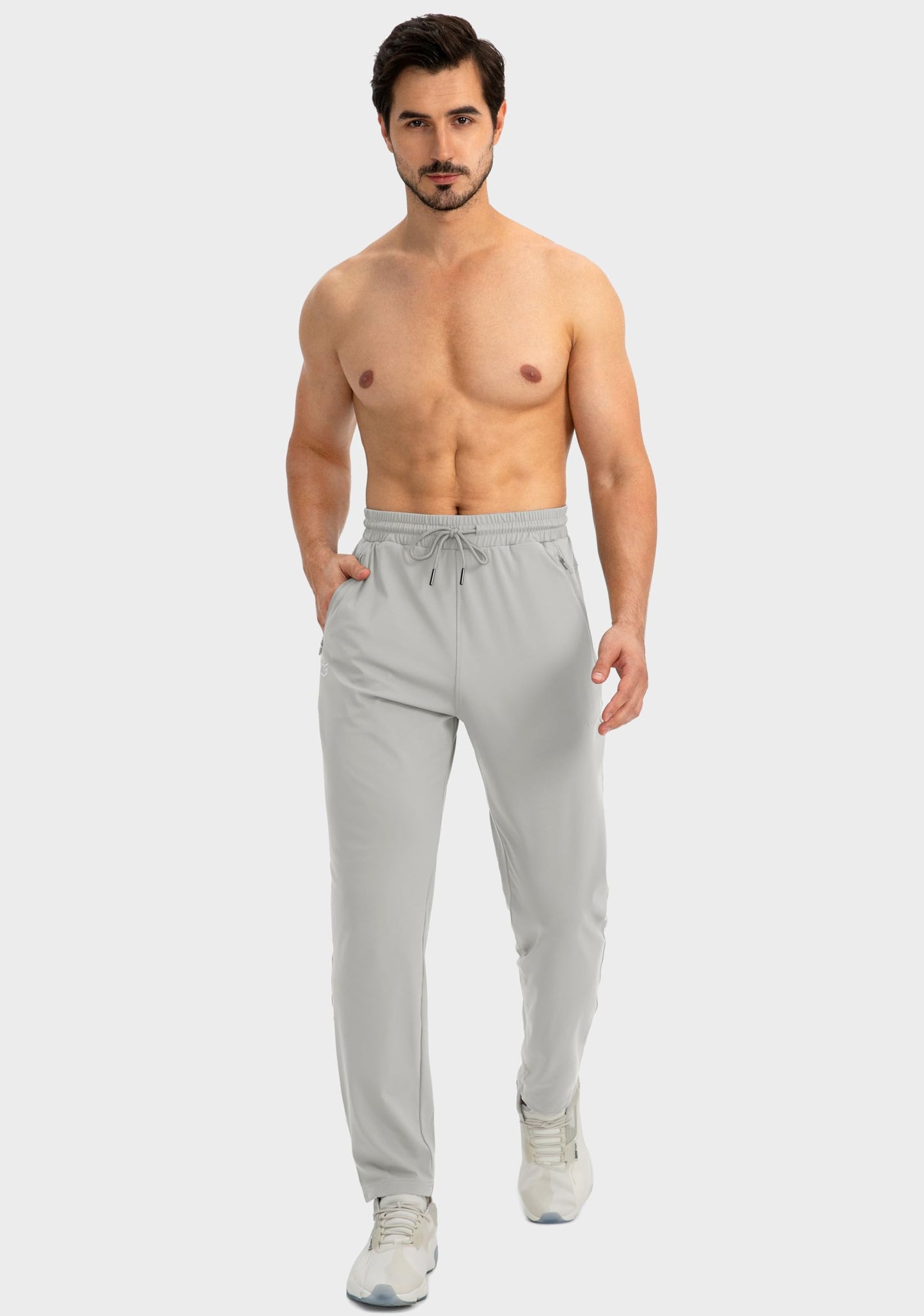 G Gradual Men's Sweatpants with Zipper Pockets Tapered Joggers for Men Athletic Pants for Workout, Jogging, Running (Bright Grey, Medium)