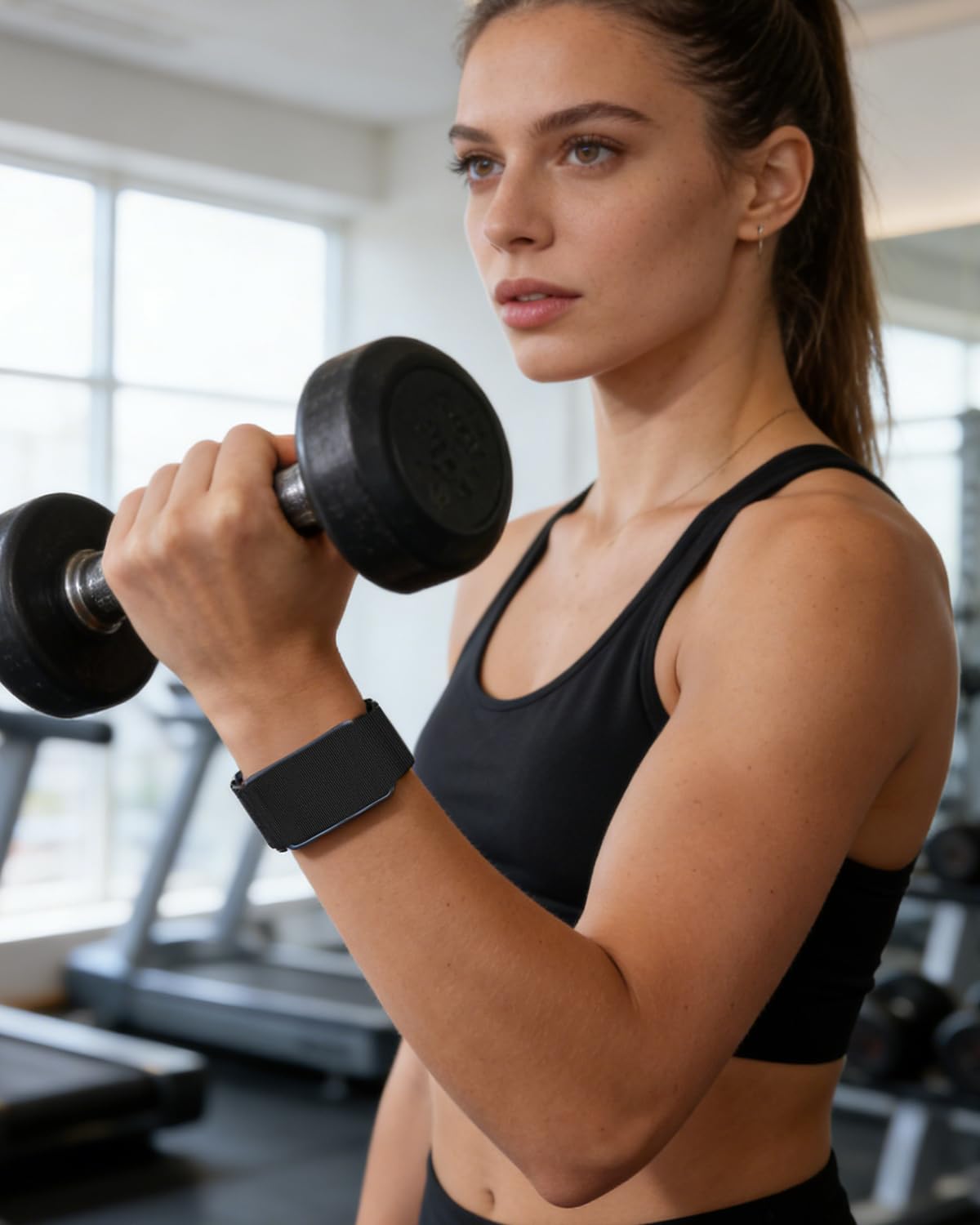 MAKCPOIMER Stretchy Nylon Sport Loop Compatible with Amazfit Helio Strap, Adjustable Elastic Fitness Tracker Wristband with Pre-Installed 22mm Pins (Black)
