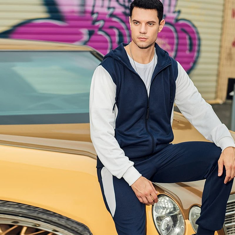 MANTORS Men's Activewear Full Zip Warm Tracksuit Sports Set Casual Sweat Suit TZ101 Blue XL