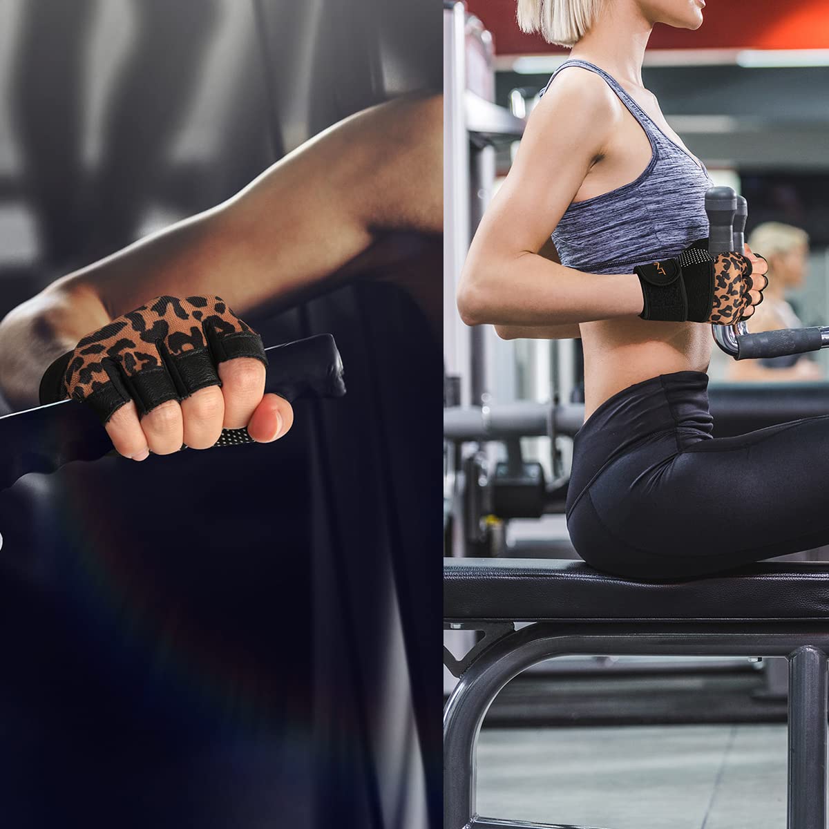 RYMNT Workout Gloves with Weight Lifting Wrist Wrap,Vented Cushioned Palm & Extra Grip for Men Women Gym,Weightlifting,Fitness Training,Fitness,Exercise,WODs,Pullups.Leopard-Medium
