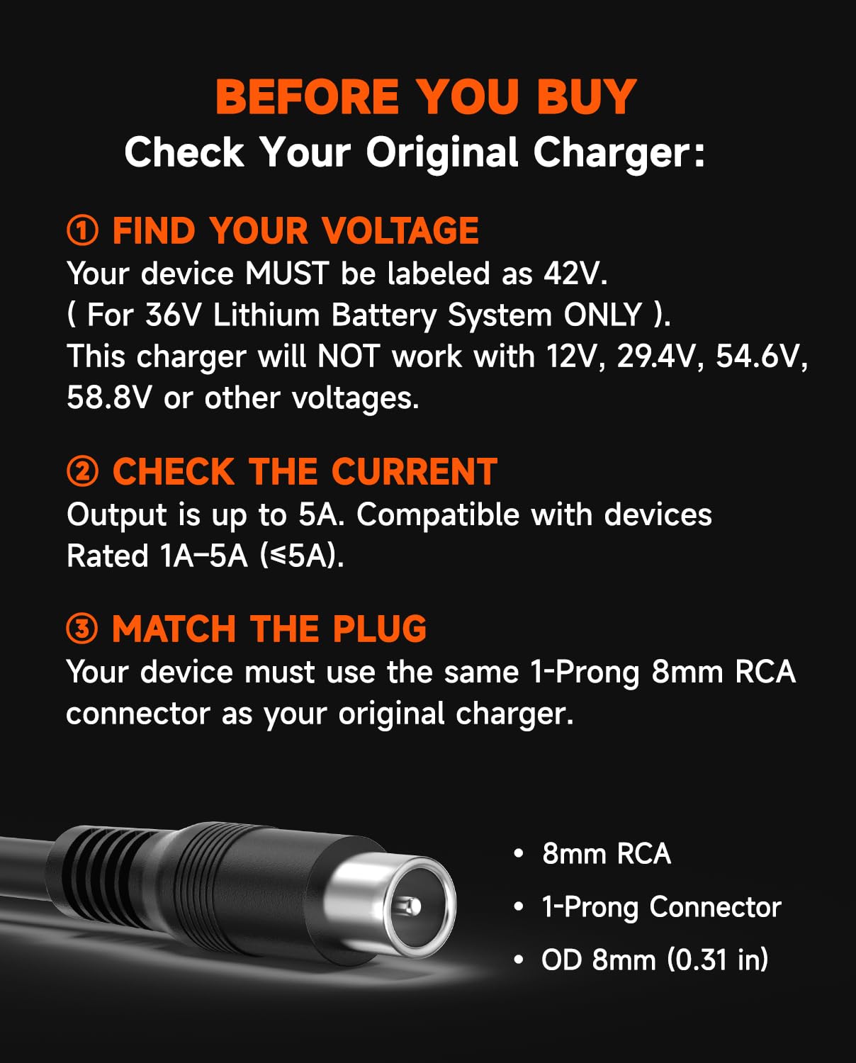 42V 5A Scooter Charger for Segway Ninebot, Compatible with MAX G2 G30LP E2 Pro F65 F40 F30 D28 D40 ES2 ES4 E22 E45, Replacement Power Adapter for 36V Lithium Battery, RCA Round Charging Port