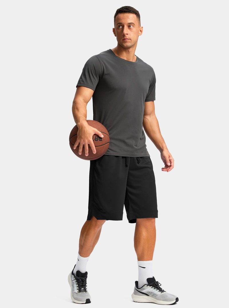 Pudolla Men's Basketball Shorts with Zipper Pockets 11" Long Gym Athletic Shorts for Men Lightweight Quick Dry(Black Medium)