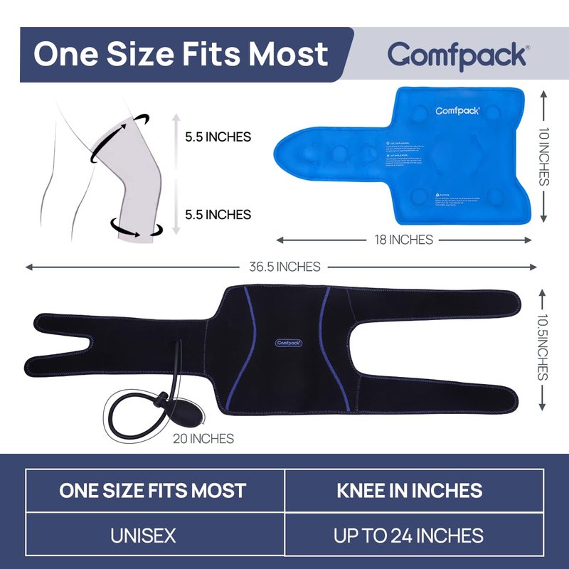 Comfpack Large Ice Pack for Back Pain Relief with Compression Air Pump, Lumbar Support Brace with Hot Cold Therapy Gel Pack for Sciatica, Coccyx, Scoliosis Herniated Disc, Spine Surgery