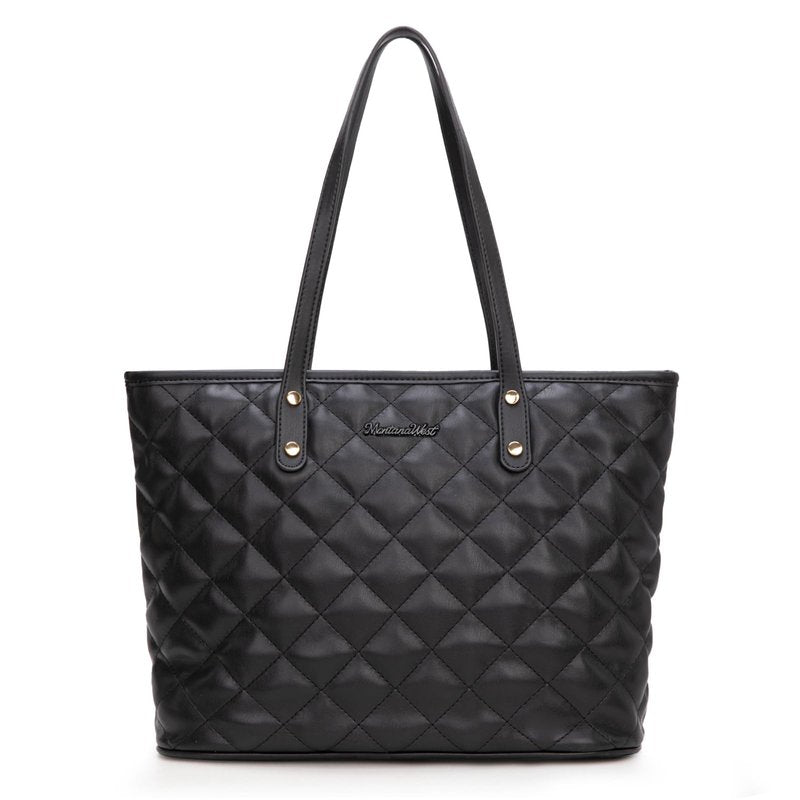 Montana West quilted black tote bag for women large tote purse for women shoulder bag womens handbags hobo purse with top zipper MWC-084BBK