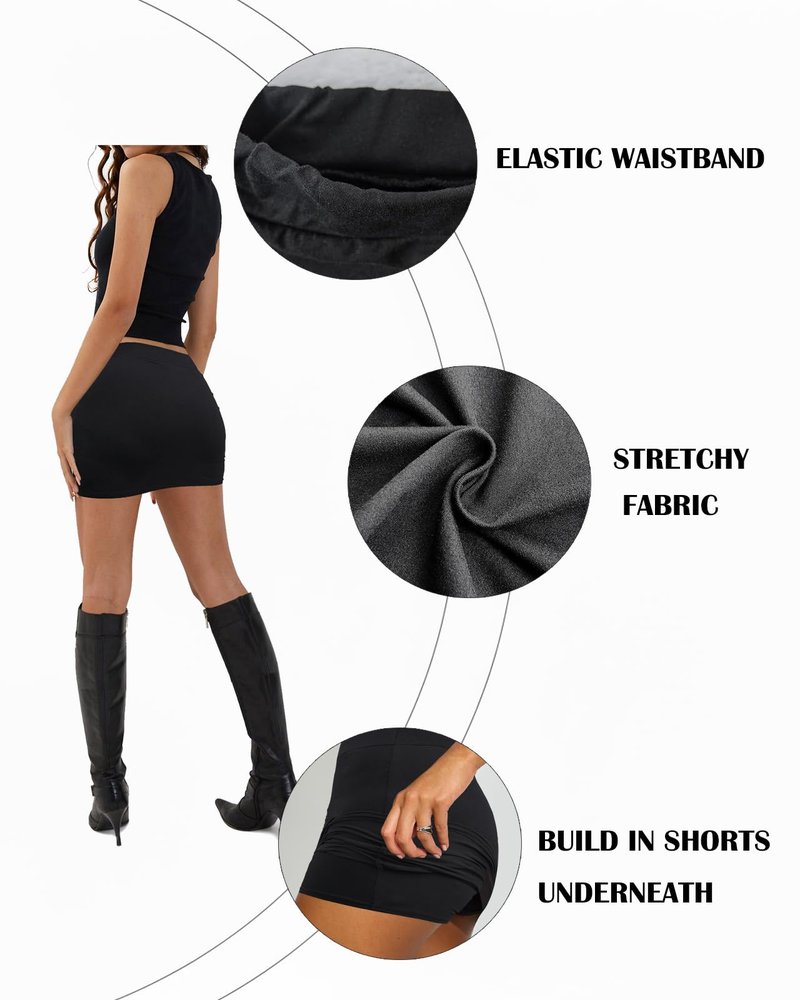Women's Leopard Print Mini Skirt Short Skorts Elastic Waistband Sexy Bodycon Pencil Cheetah Club Skirts with Shorts (Black, Medium)