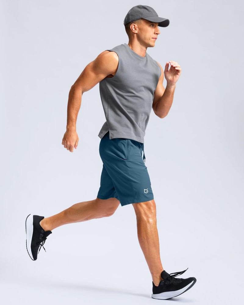 G Gradual Men's Athletic Running Shorts with Zipper Pockets Quick Dry 7"/ 5"/ 9" Workout Gym Shorts for Basketball Hiking(Dusty Blue,9XL)