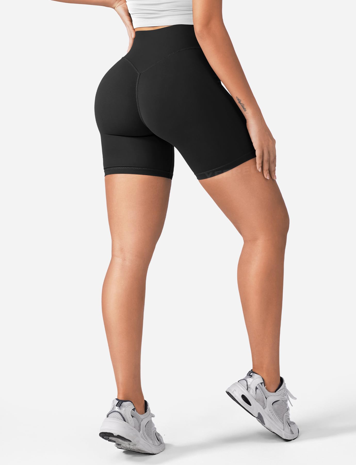 YEOREO SoftHue Women's Biker Shorts Workout Hidden Scrunch Gym Shorts Black