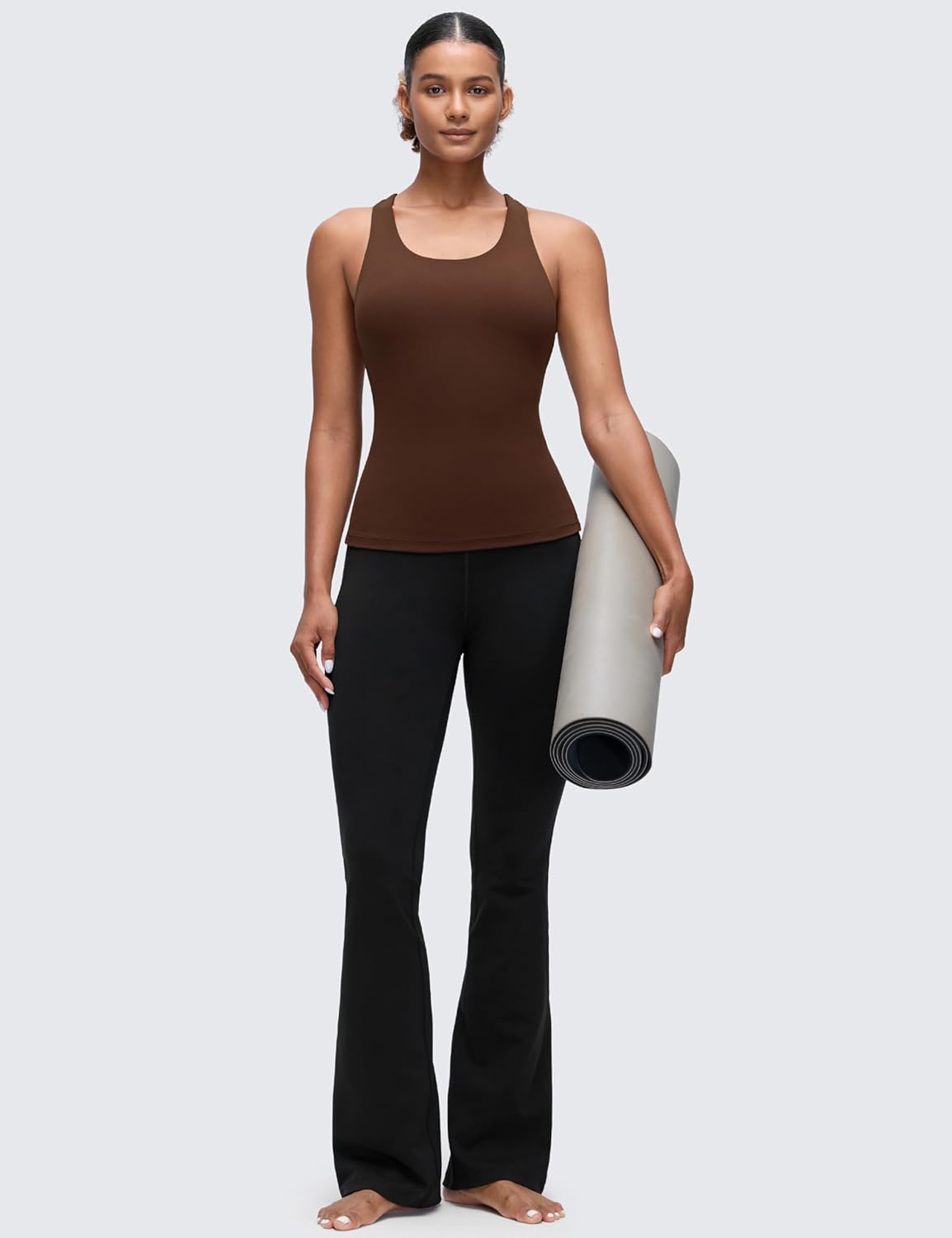 CRZ YOGA Workout Racerback Tank Tops for Women - Padded Spandex Yoga Shirts with Built-In Bra