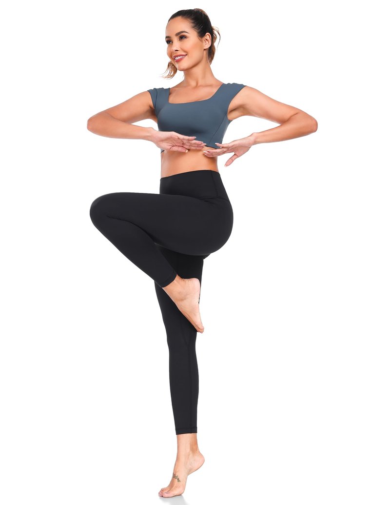 YUNOGA Women's High Waisted Leggings 25“ Inseam - Tummy Control Workout Leggings with Inner Pocket Buttery Soft Activewear Yoga Pants (M, Black)