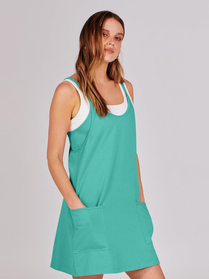 ANRABESS Women Athletic Dress Summer Tennis Workout Active Sports Mini Romper Dress Built in Shorts Travel Vacation Clothes Cyan X-Large