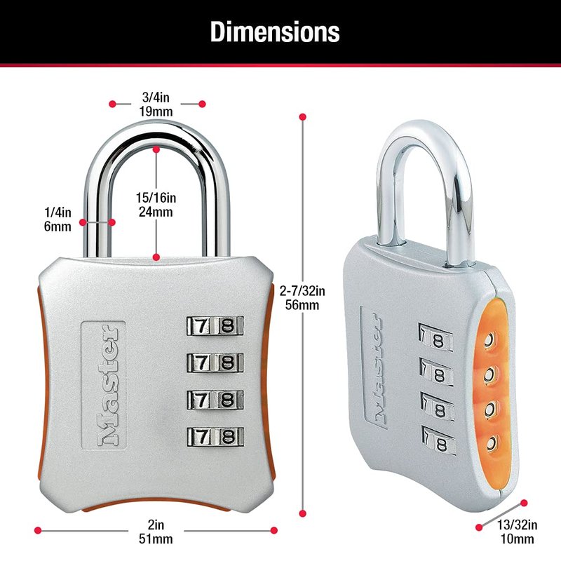 Master Lock Indoor Resettable Combination Locker Lock, 4-Digit Combo Lock for Gym and School Lockers, Colors May Vary, 653D
